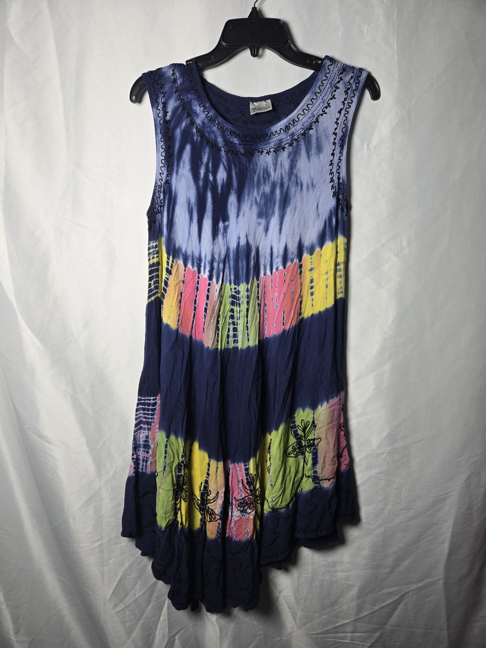 Sleeveless Tie-Dye Navy Multicolor Swing Dress